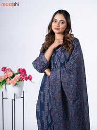 Cotton readymade salwar suit navy blue and maroon shade with allover prints & embroidery sequin v neck pattern and straight cut pant & dupatta