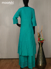 Cotton readymade anarkali salwar suit teal blue with hakoba work & beaded work neck pattern and palazzo pant & dupatta