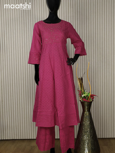 Cotton readymade anarkali salwar suit pink with hakoba work & beaded work neck pattern and palazzo pant & dupatta