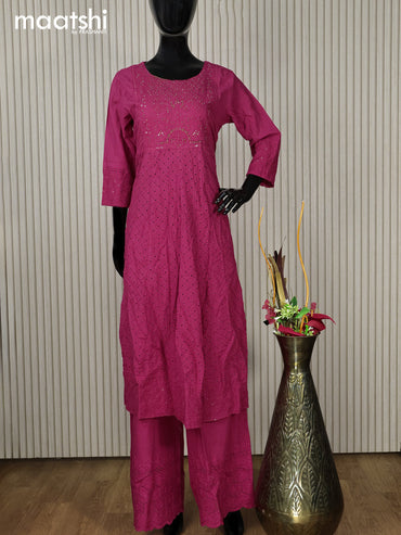 Cotton readymade anarkali salwar suit pink with hakoba work & beaded work neck pattern and palazzo pant & dupatta