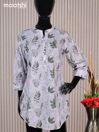 Cotton readymade short kurti grey with allover prints hakoba work & simple neck pattern without pant