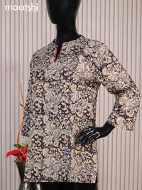 Cotton readymade short kurti beige and black with allover kalamkari prints sequin work & simple neck pattern without pant
