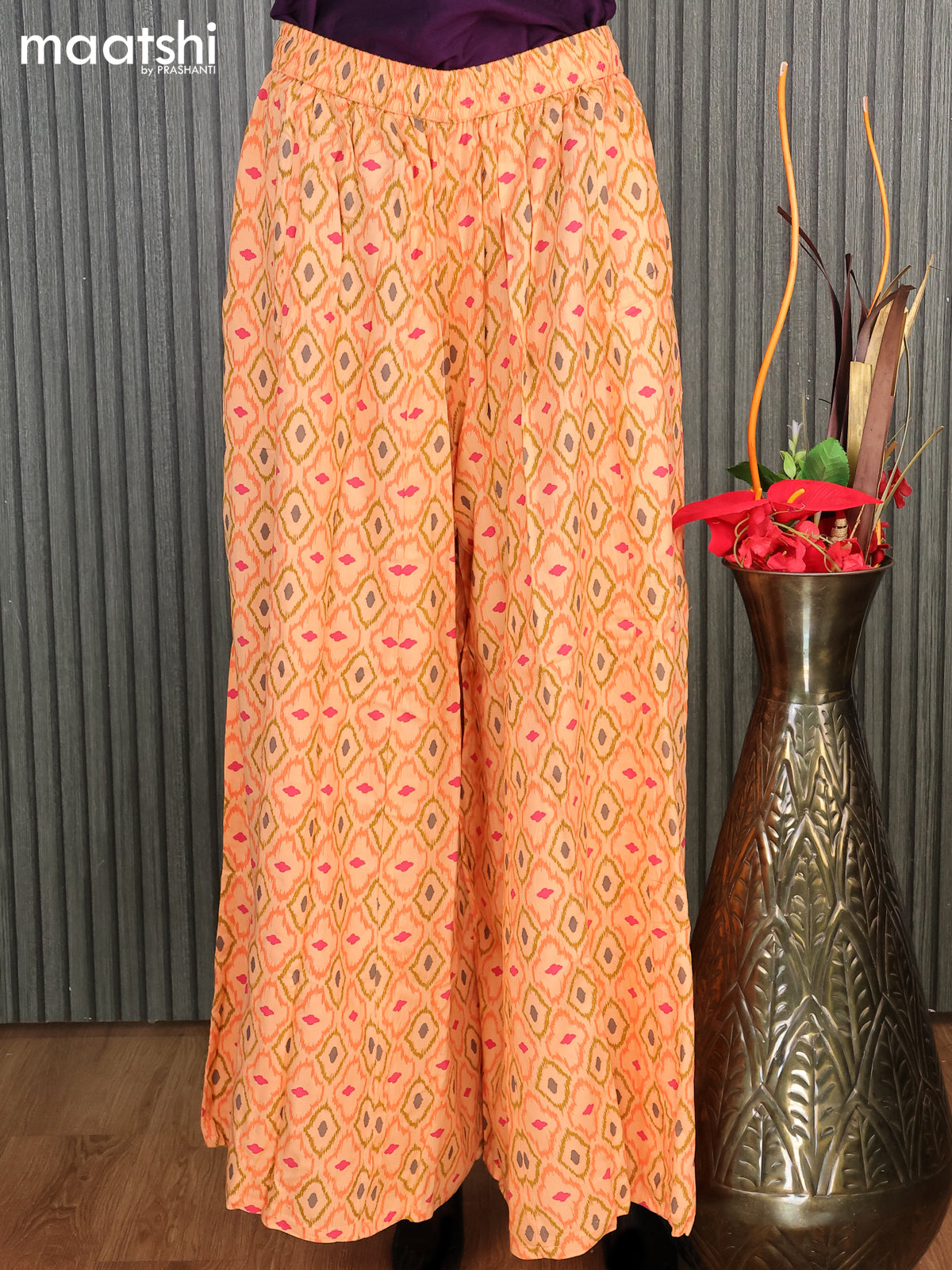 Cotton elephant palazzo pant pale orange with allover butta prints - free size