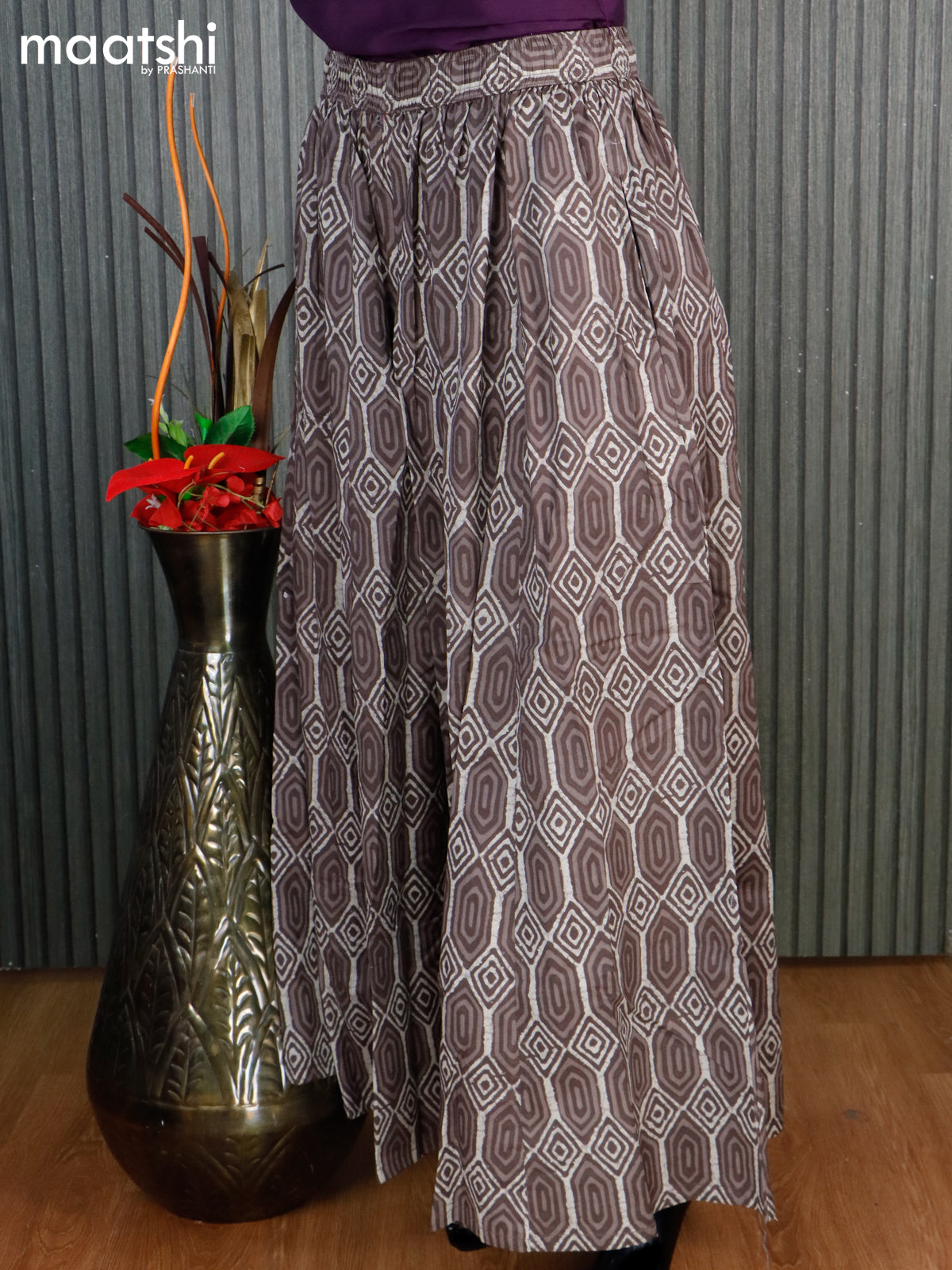 Cotton elephant palazzo pant grey and beige with allover geometric prints - free size