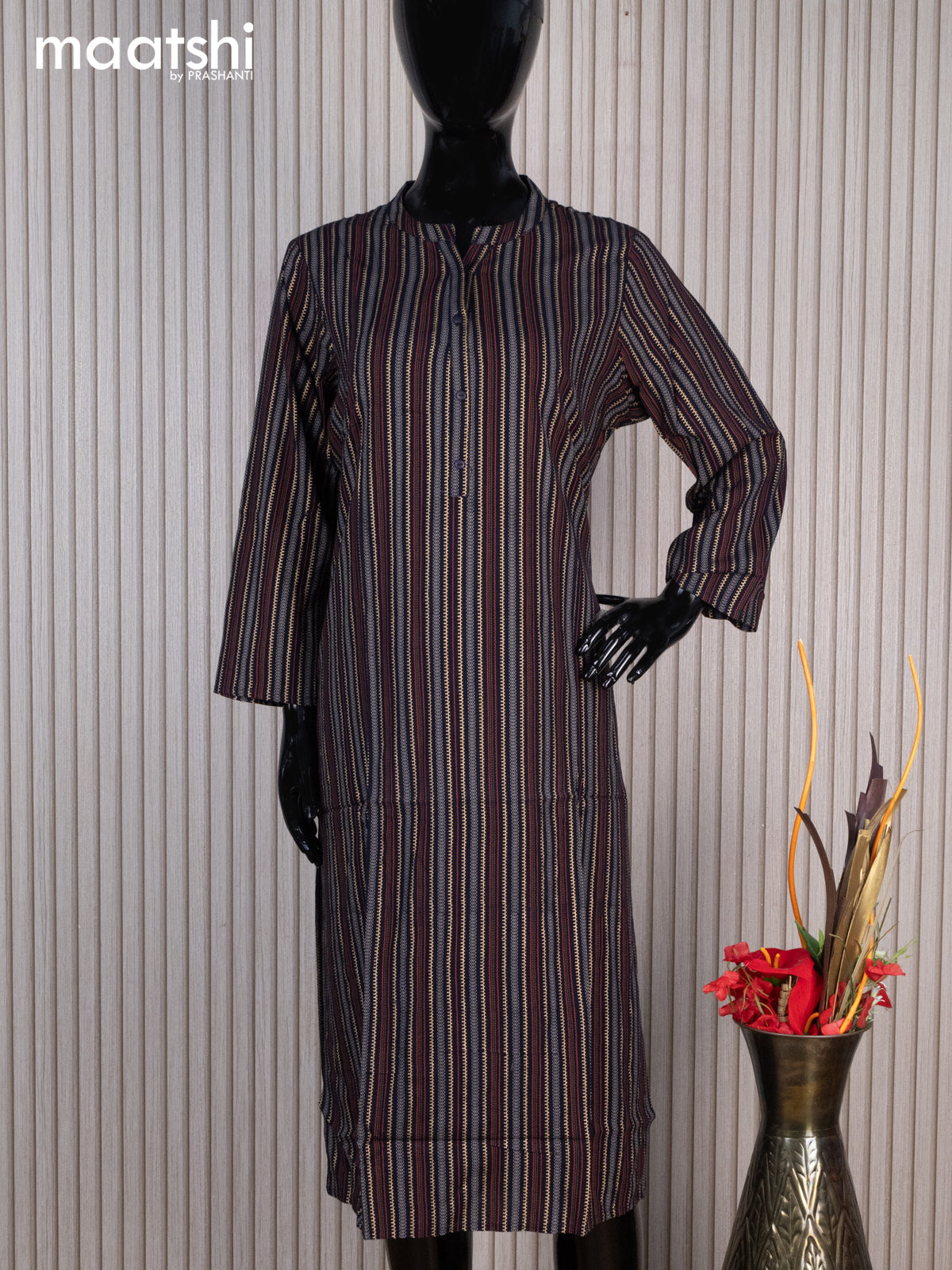 Cotton readymade kurti navy blue with allover prints & simple neck pattern without pant