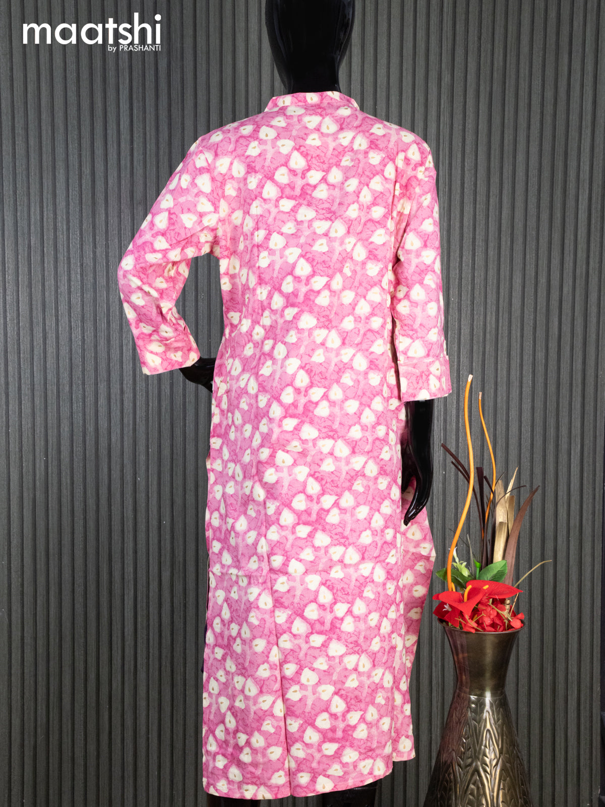 Cotton readymade kurti light pink and cream with allover prints mirror work & simple neck pattern without pant