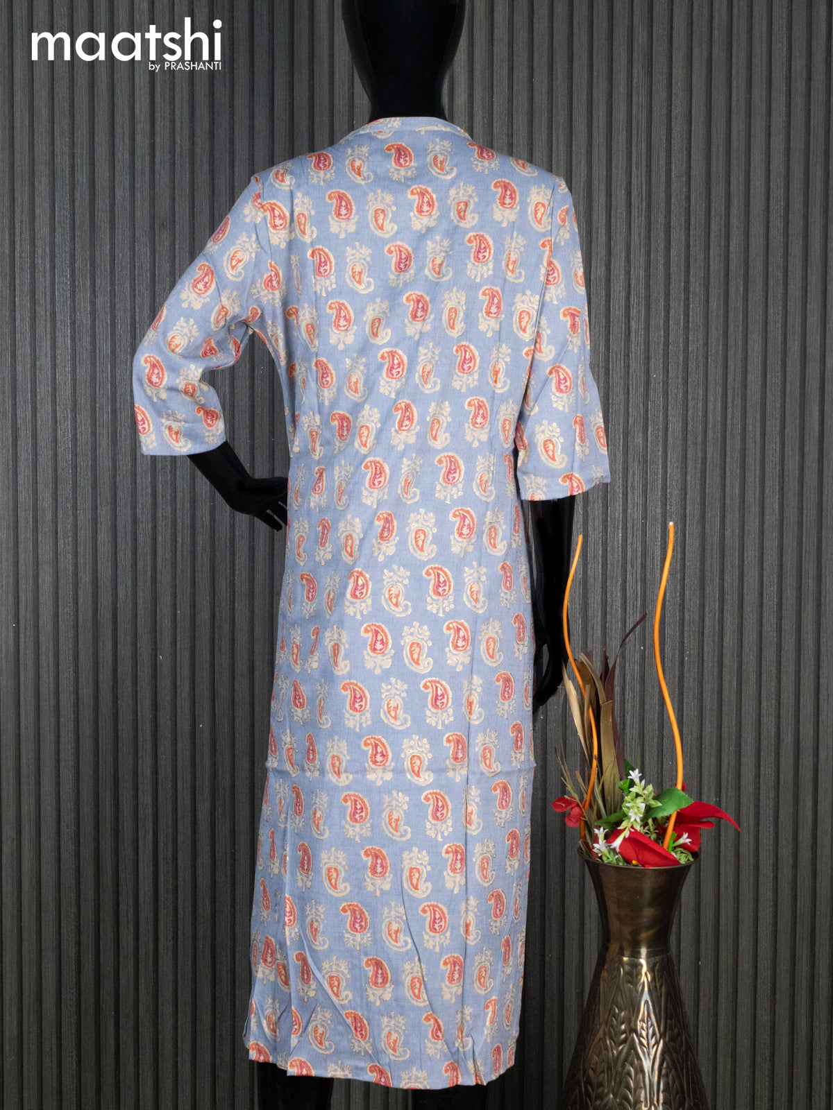 Rayon readymade kurti grey with allover paisley butta prints without pant