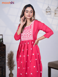 Rayon readymade umbrella kurti pink shade with floral embroidery butta & embroidery work neck pattern without pant