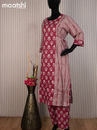 Cotton readymade salwar suit maroon and grey shade with allover prints & kantha stitch work neck pattern and straight cut pant & cotton dupatta