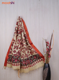 Silk pen kalamkari dupatta cream and red shade with allover kalamkari prints and zari border