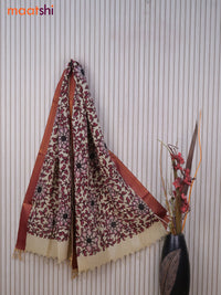 Silk pen kalamkari dupatta beige and maroon shade with allover kalamkari prints and zari border