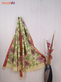 Silk pen kalamkari dupatta cream green and maroon shade with allover kalamkari prints and zari border