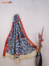 Silk pen kalamkari dupatta cream blue and maroon with allover kalamkari prints and zari border