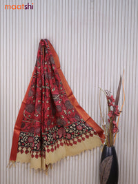 Silk pen kalamkari dupatta maroon with allover kalamkari prints and zari border