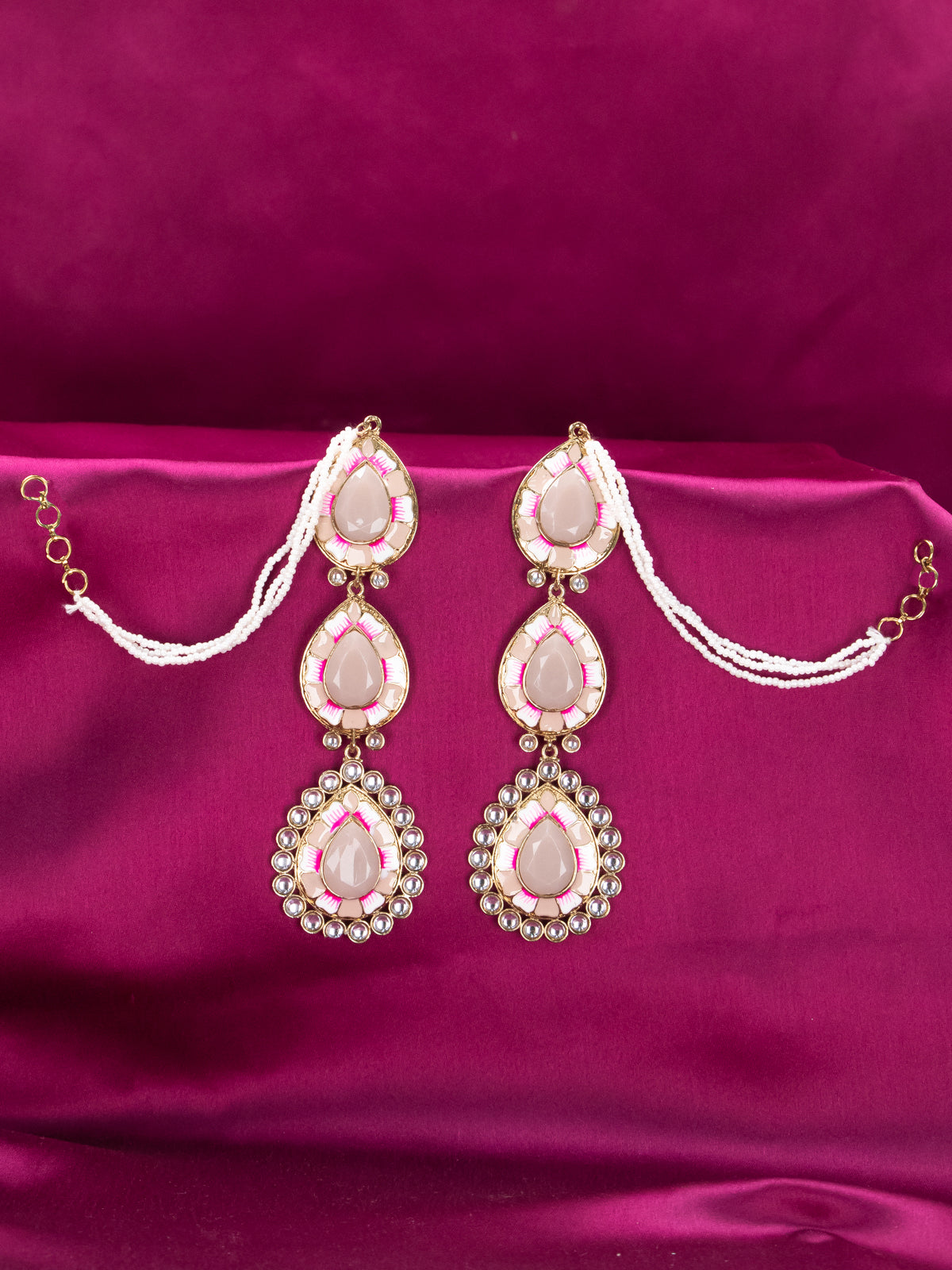 Light weight minakari earring pastel pink with pearl maatal