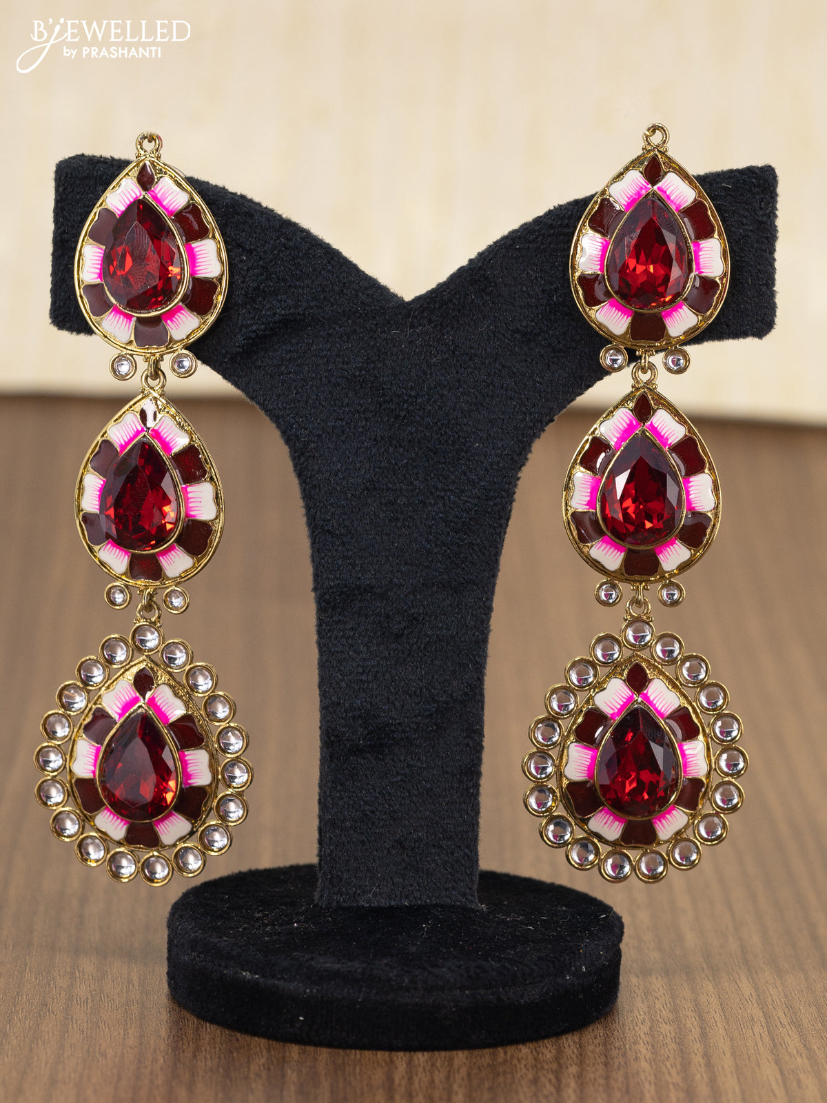 Light weight minakari earring maroon with pearl maatal