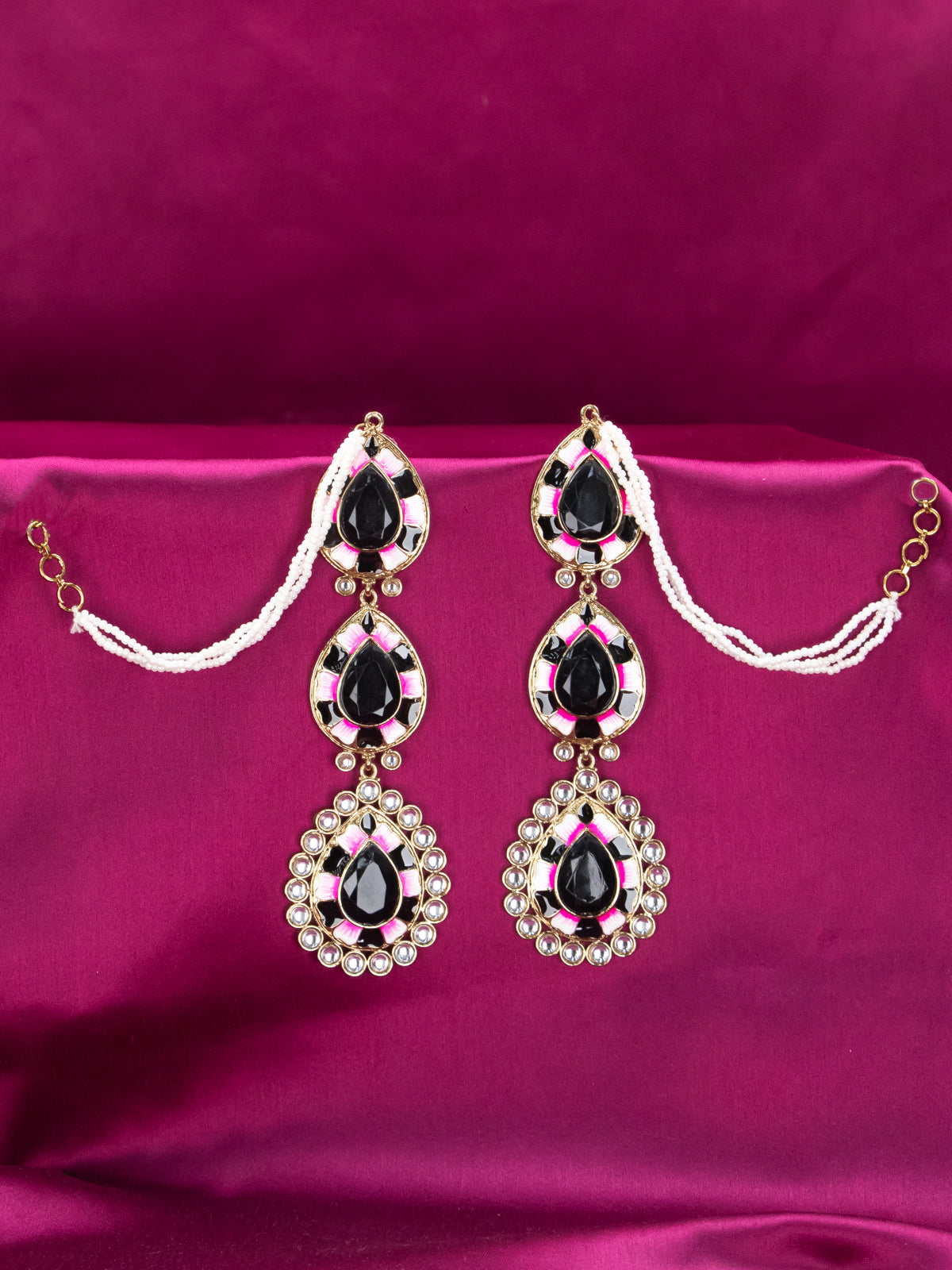 Light weight minakari earring black with pearl maatal