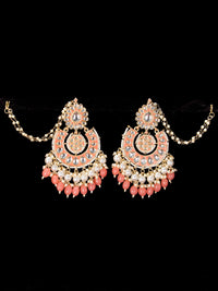 Light weight chandbali peach minakari earrings with pearl maatal