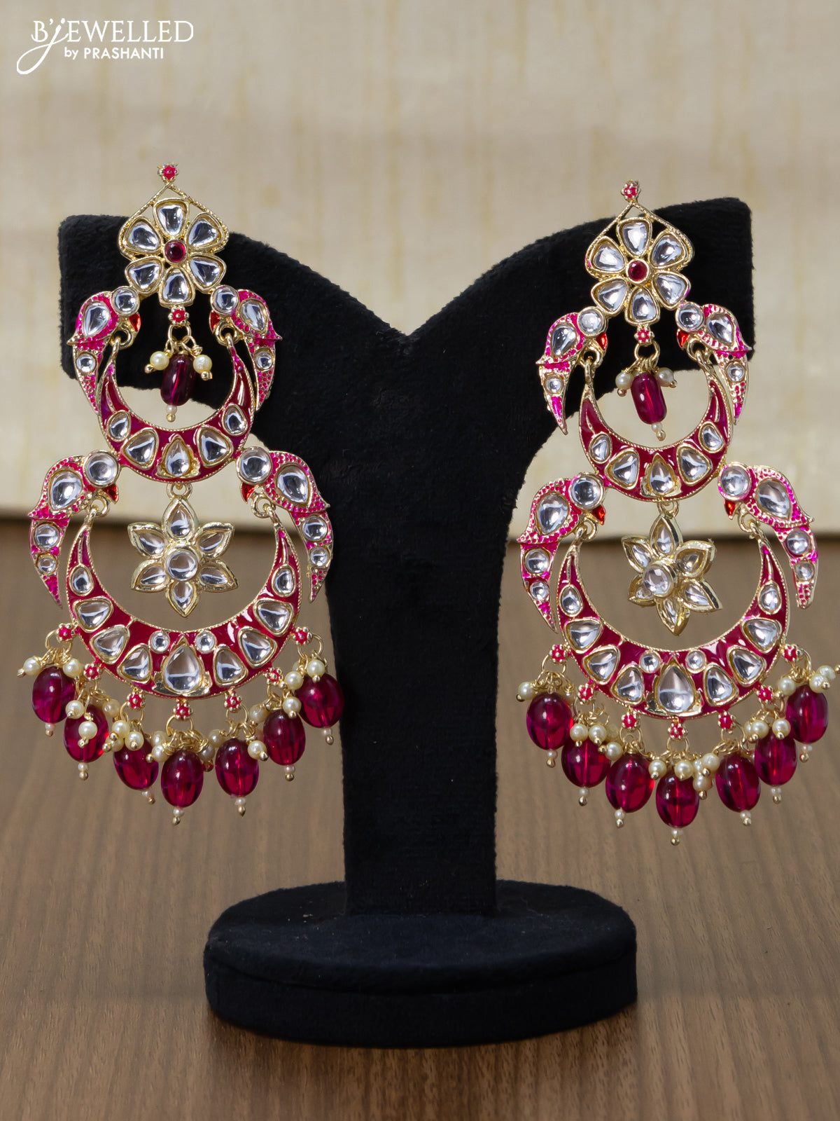 Light weight chandbali pink minakari earrings with pearl maatal