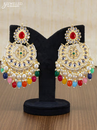 Light weight chandbali earrings with multicolour beads and pearl maatal