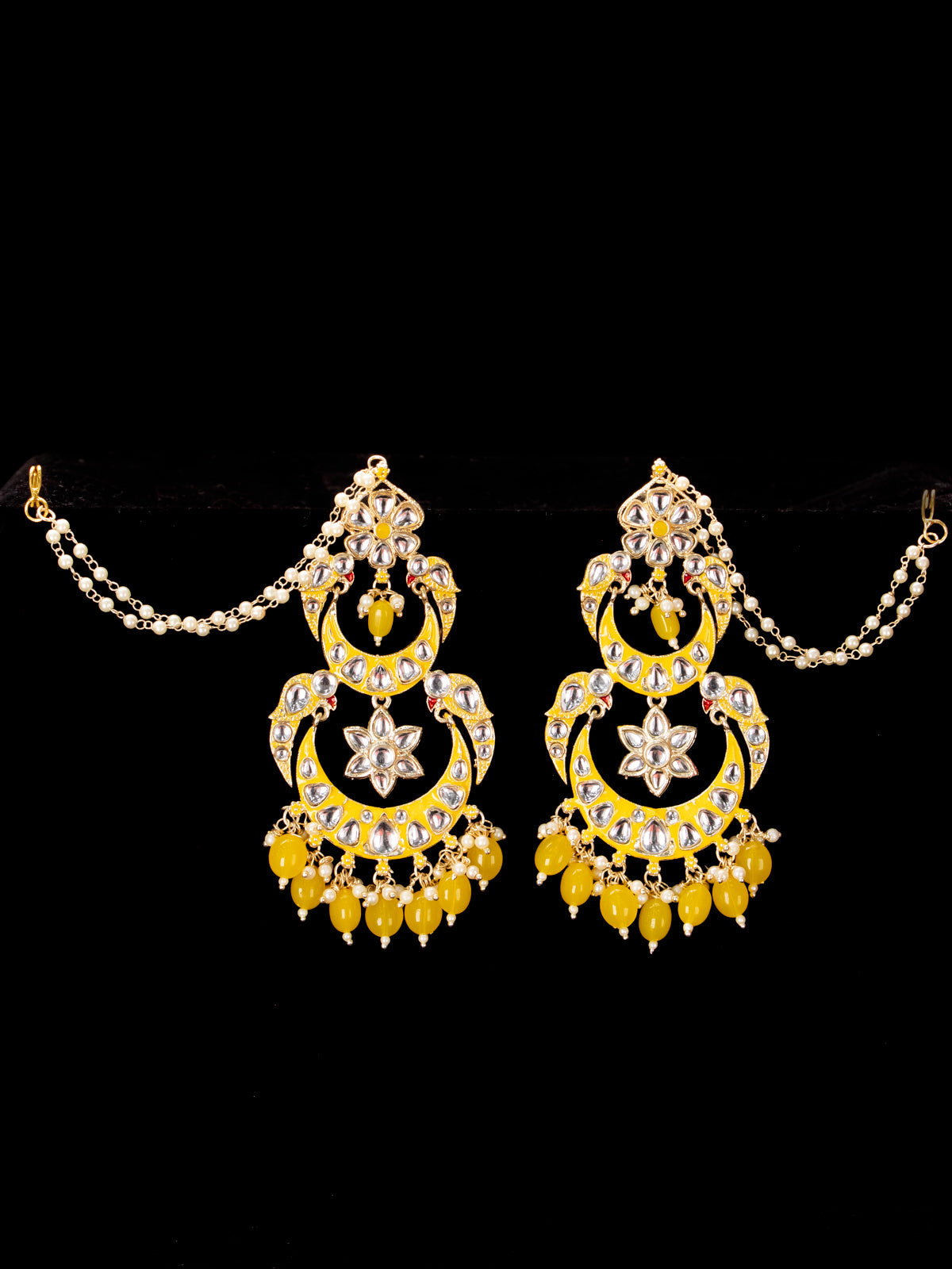 Light weight chandbali yellow minakari earrings with pearl maatal