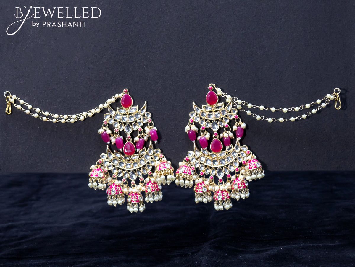 Light weight earrings pink and kundan stones with pearl maatal