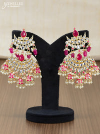 Light weight earrings peach and kundan stones with pearl maatal