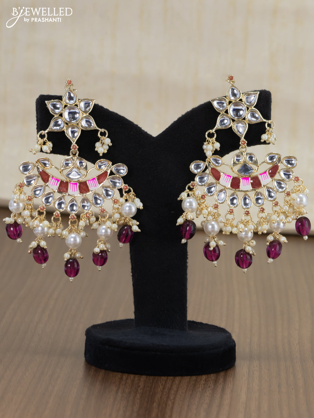 Light weight minakari maroon earrings with pearl maatal