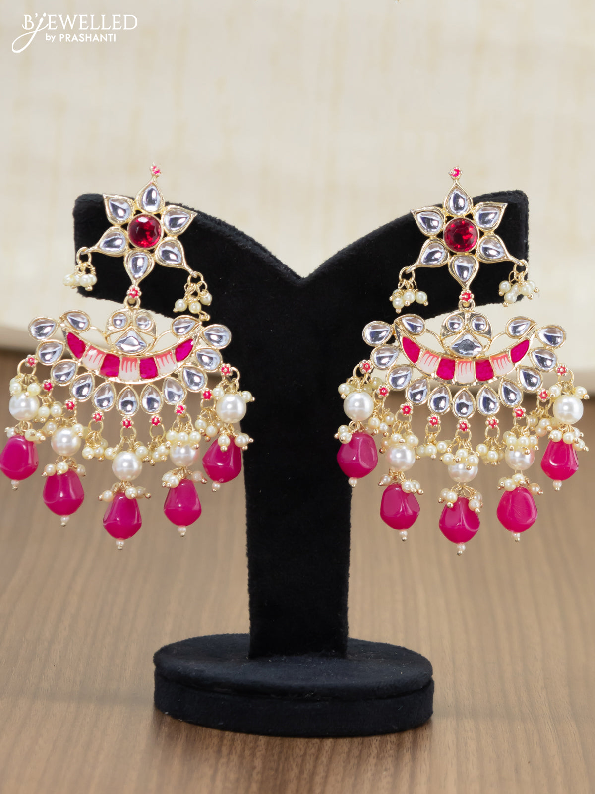 Light weight minakari pink earrings with pearl maatal