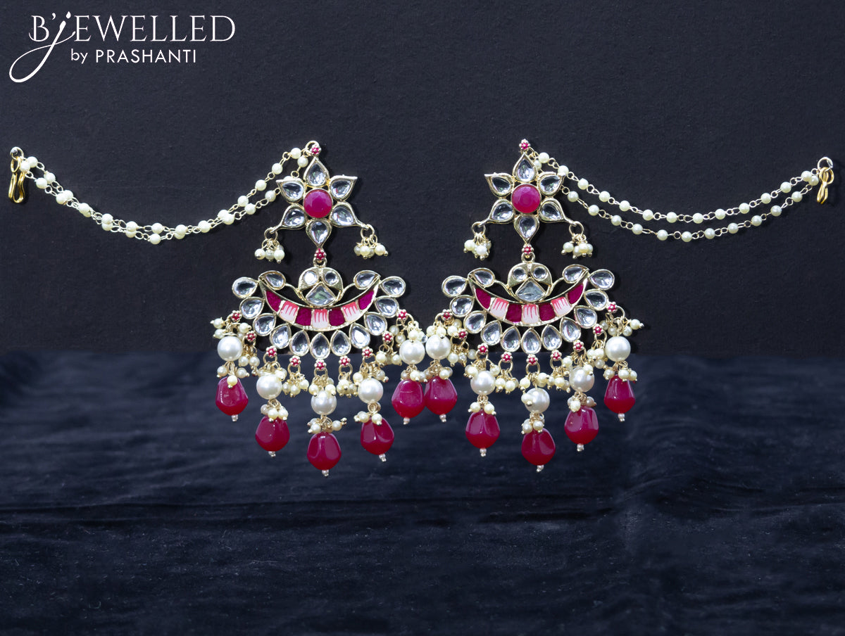 Light weight minakari dark pink earrings with pearl maatal