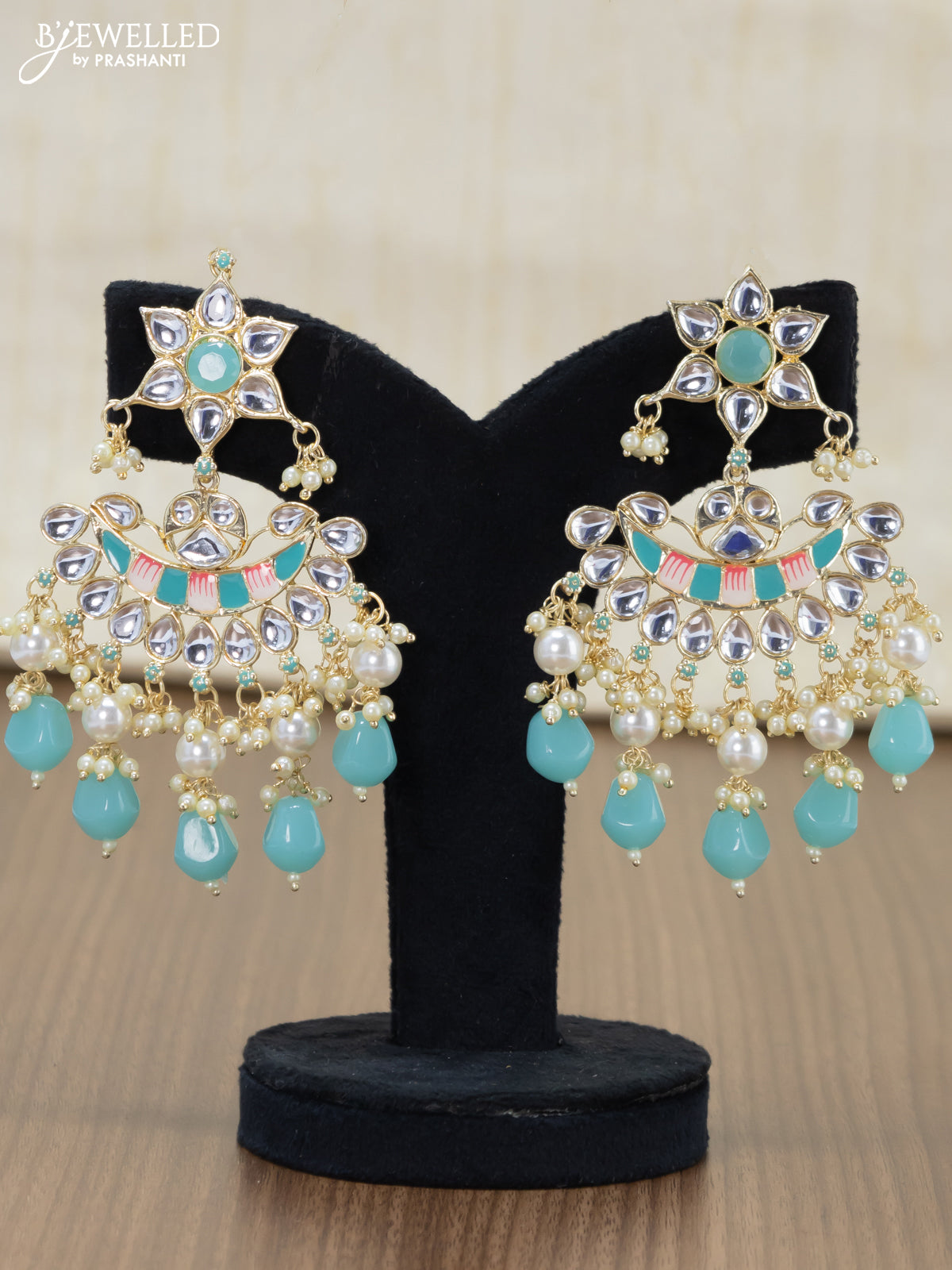 Light weight minakari light blue earrings with pearl maatal