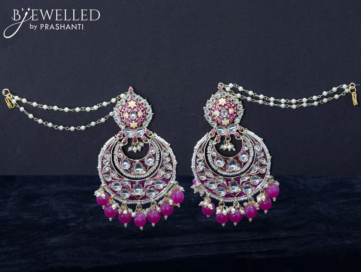 Light weight chandbali pink minakari earrings with pearl maatal