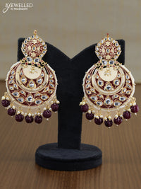 Light weight chandbali maroon minakari earrings with pearl maatal