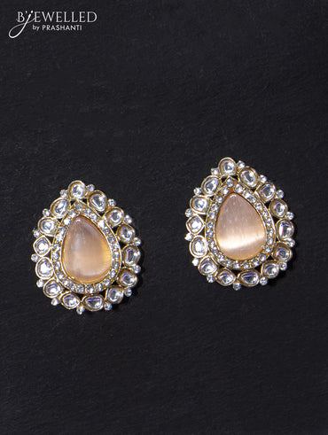 Light weight earrings with cz and peach stone