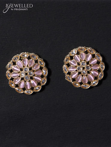 Light weight floral design earrings with cz and baby pink stone