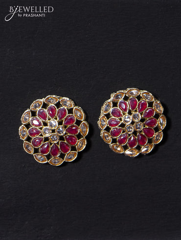 Light weight floral design earrings with cz and maroon stone