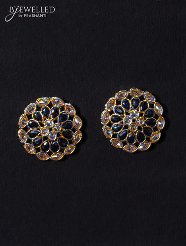 Light weight floral design earrings with cz and black stone