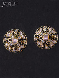 Light weight floral design earrings with cz and baby pink stone