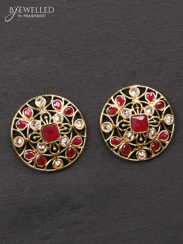 Light weight floral design earrings with cz and maroon stone