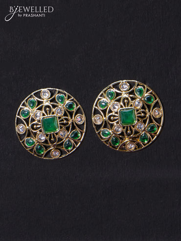 Light weight floral design earrings with cz and emerald stone