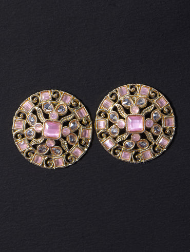 Light weight floral design earrings with cz and baby pink stone