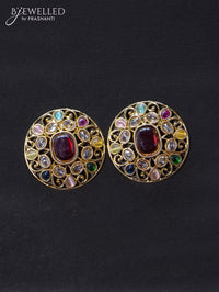 Light weight floral design earrings with cz and multicolour stone