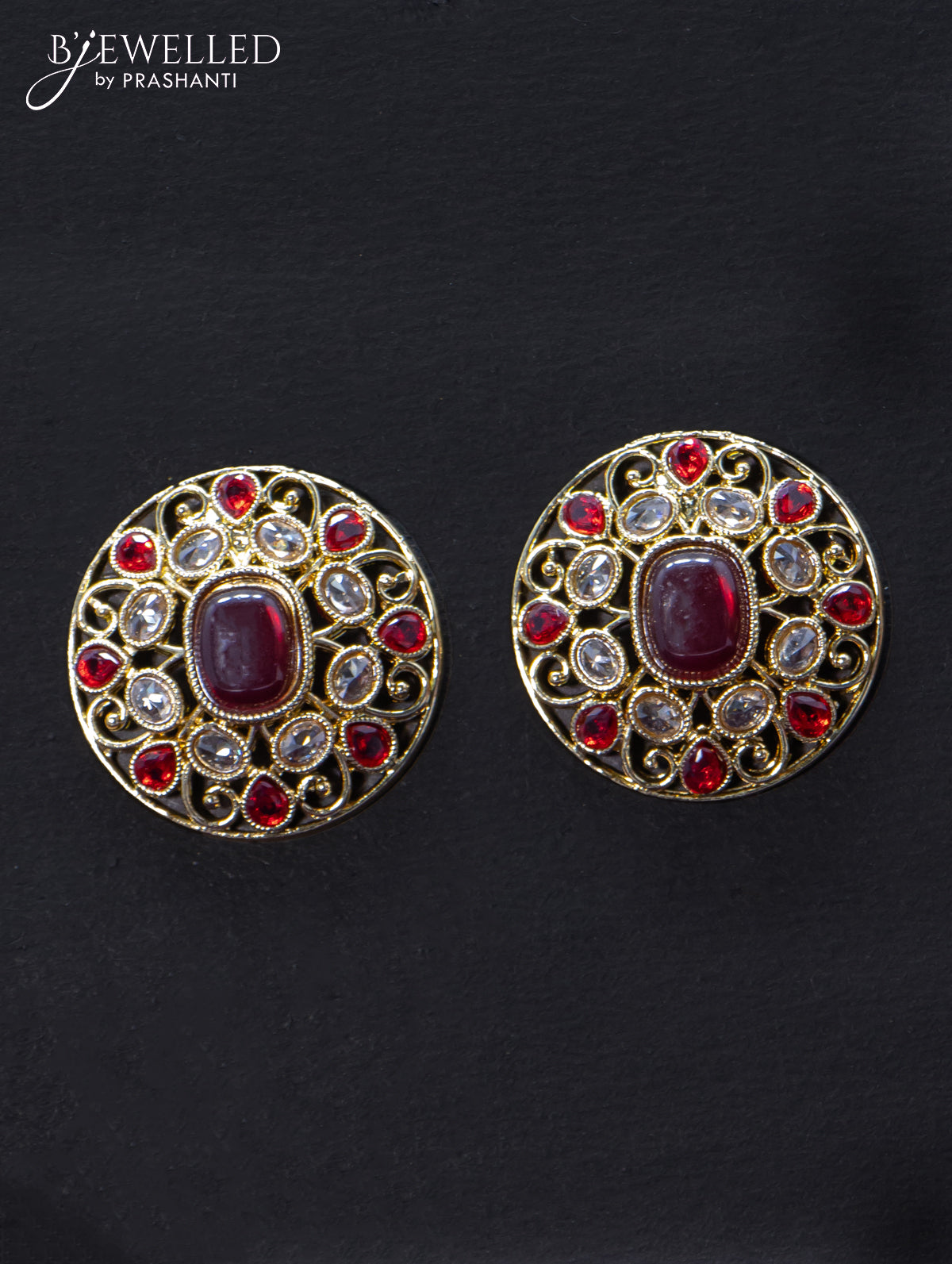 Light weight floral design earrings with cz and maroon stone