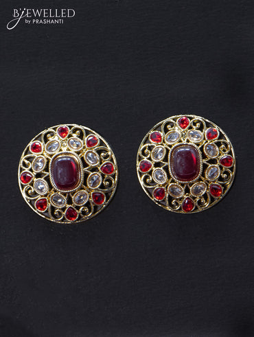 Light weight floral design earrings with cz and maroon stone