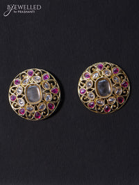 Light weight floral design earrings with cz and pink stone