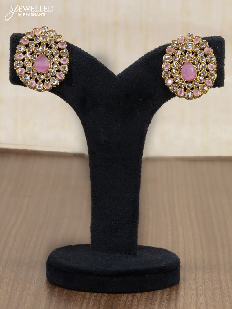 Light weight earrings with cz and baby pink stone  Maatshi