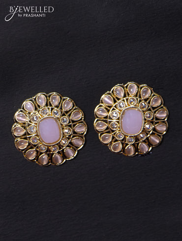 Light weight earrings with cz and baby pink stone