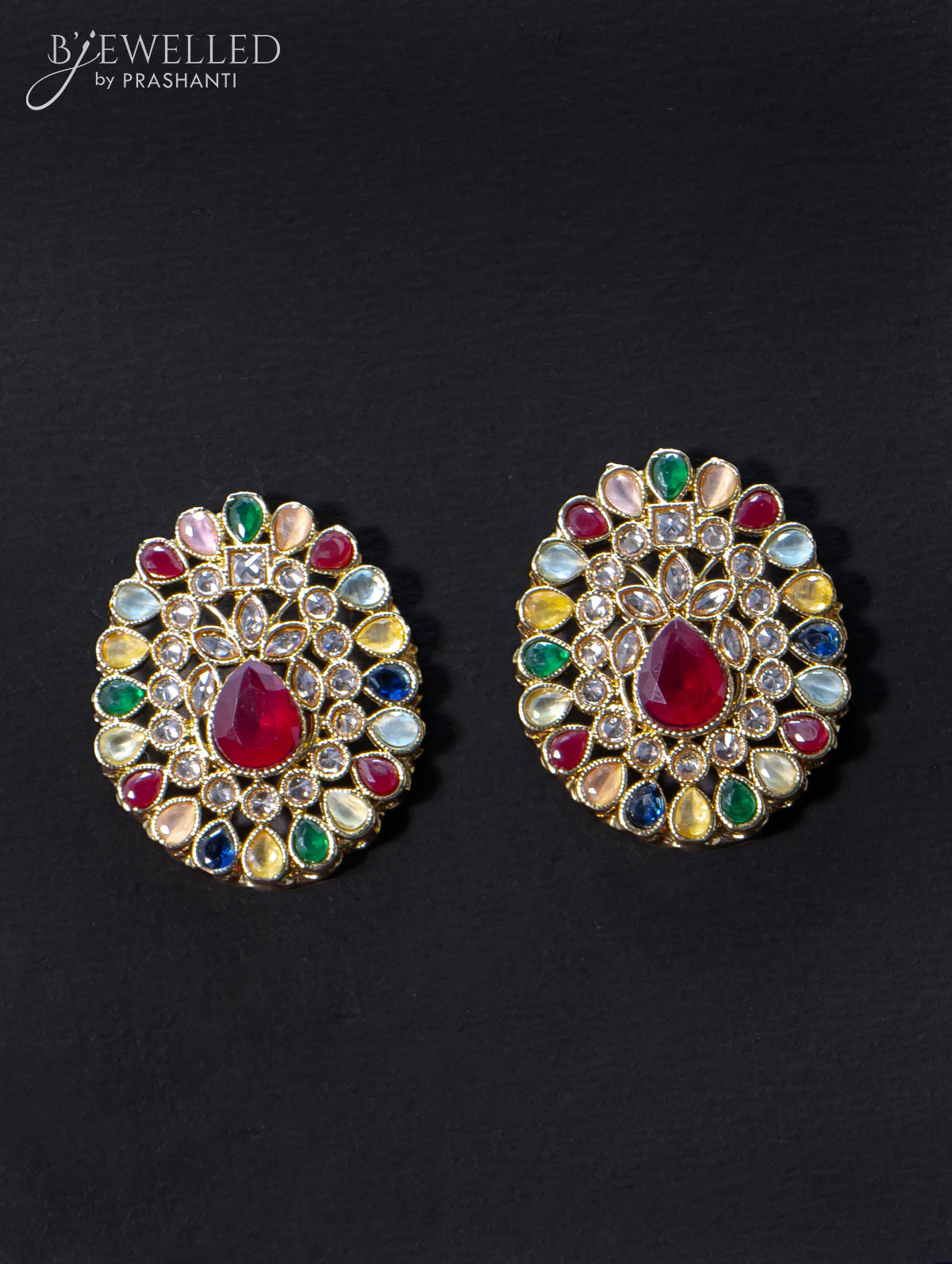 Light weight earrings with cz and multicolour stone