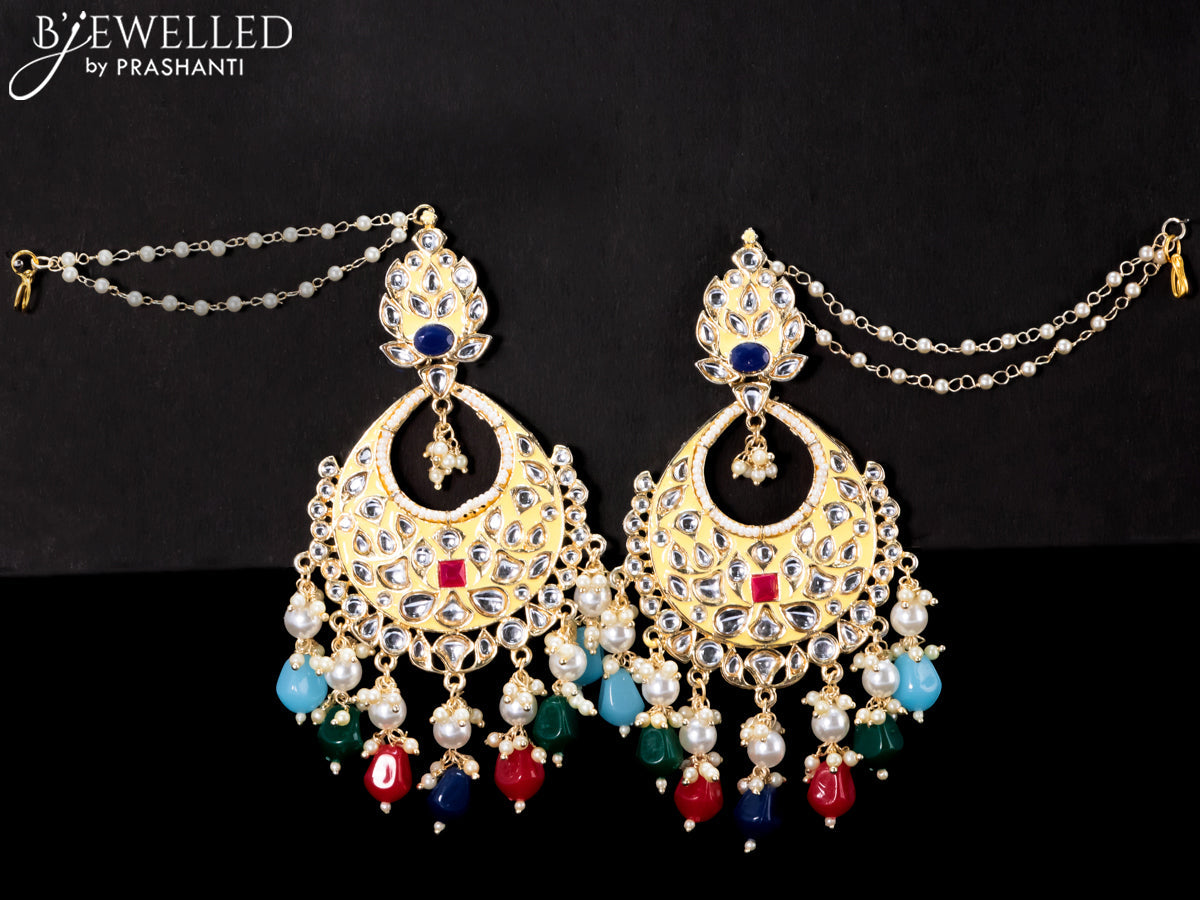 Light weight chandbali cream minakari earrings with multicolour beads