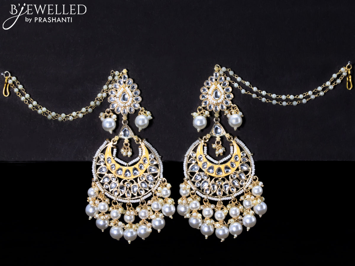 Light weight chandbali cream minakari earrings with pearl maatal